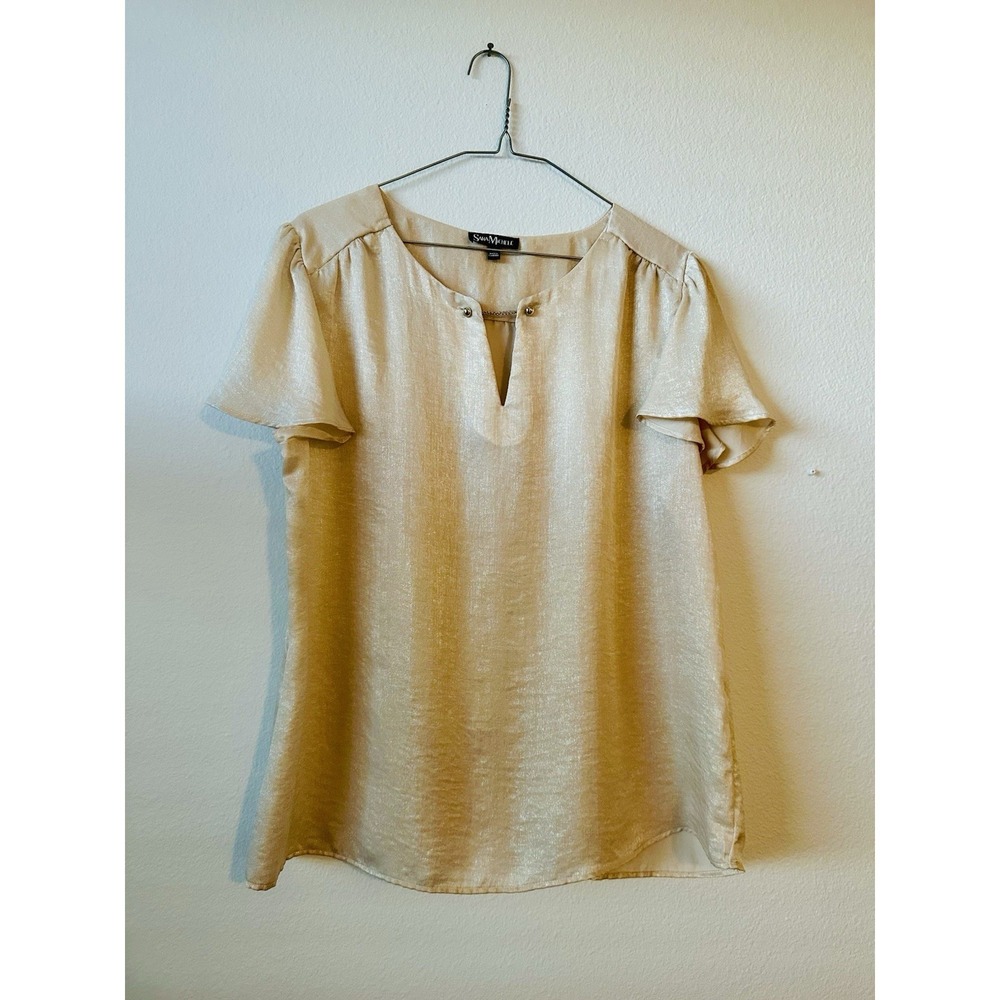 Sara Michelle Champaign Colored Blouse Shirt Size Large Business Party Attire